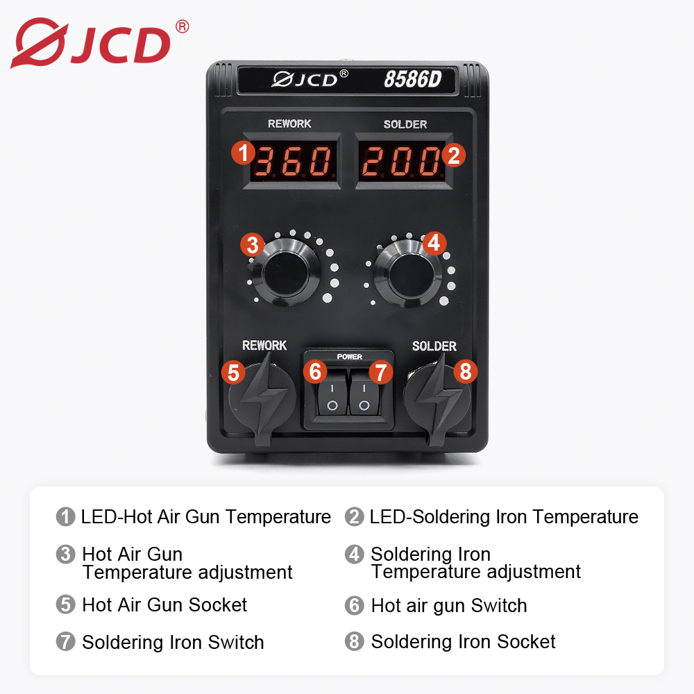 JCD 750 واط 8586D محطة لحام 2  - مراجعة 2 In 1 Soldering Rework Station 750W وسعره